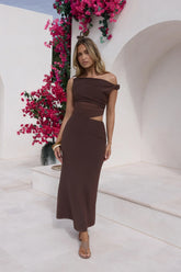 Summer Moon Off The Shoulder Maxi Dress Brown
