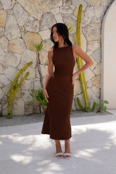 Subtle Sculpt Ribbed Midi Dress Chocolate