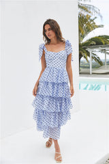 Mediterranean Muse Tiered Midi Dress Blue