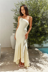 Champagne Chat One Shoulder Maxi Dress Yellow