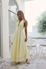 Spring Blossoms Halter Maxi Dress Lemon