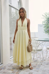 Spring Blossoms Halter Maxi Dress Lemon