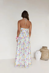 Hibiscus Hues Halter Maxi Dress Print