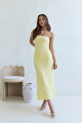 Fluttering Dreams Strapless Midi Dress Yellow