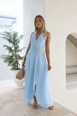 Midday Rendezvous Halter Maxi Dress Blue