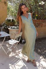 Young Folks Satin Maxi Dress Sage