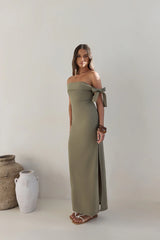 Summer Social Off Shoulder Maxi Dress Green