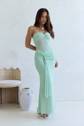Caught Your Eye Mesh Strapless Maxi Dress Sage