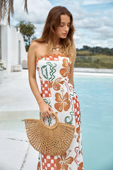 Hawaiian Retreat Strapless Maxi Dress Orange