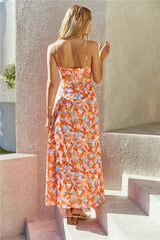 FORTUNATE ONE Summertime Satin Maxi Dress Orange