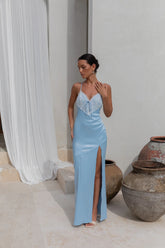 Lost In Love Satin Slip Maxi Dress Blue