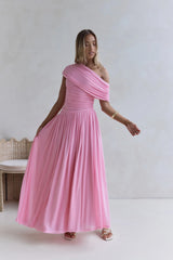 Hidden Flair One Shoulder Mesh Maxi Dress Pink