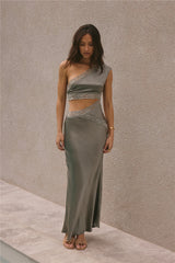 Limitless Love Satin Maxi Dress Khaki