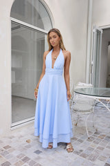 Spring Blossoms Halter Maxi Dress Blue