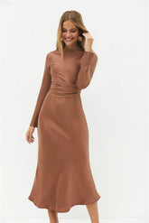 The Forget Me Not Satin Maxi Dress Brown