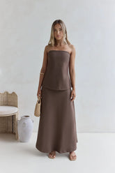 Ring The Bell Strapless Maxi Dress Brown
