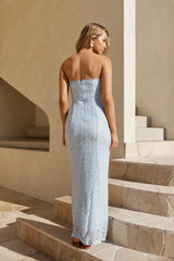 In The Moment Strapless Lace Maxi Dress Blue