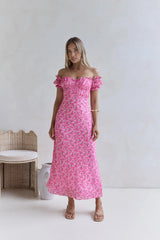 Kissed By The Sun Off Shoulder Maxi Dress Pink
