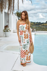 Hawaiian Retreat Strapless Maxi Dress Orange