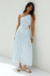 Fully Focused One Shoulder Maxi Dress Blue