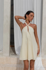 Coconut Sips Halter Mini Dress Yellow