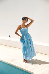Glass Slipper Strapless Maxi Dress Blue