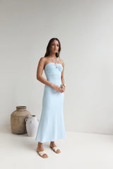 Karmic Blessing Strapless Halter Maxi Dress Blue