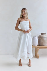 Lucia Strapless Midi Dress White