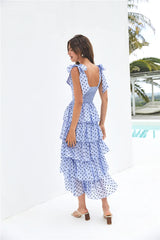 Mediterranean Muse Tiered Midi Dress Blue