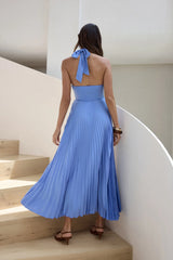 Perfect In Plisse Halter Maxi Dress Blue