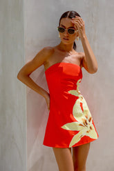 Island Indulgence Strapless Mini Dress Red