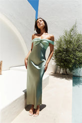 Dreamers Delight Off The Shoulder Maxi Dress Green