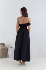 Wish List Getaway One Shoulder Maxi Dress Black