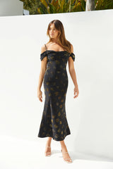 Golden Twilight Midi Dress Black