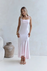 Lucky In Life Satin Halter Maxi Dress Pink