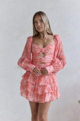 Amber Trails Long Sleeve Mini Dress Pink