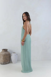 Coastal Euphoria Halter Maxi Dress Green