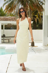 Scarlet Hues Halter Maxi Dress Lemon