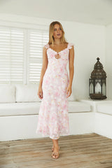 Tranquil Petal Floral Midi Dress Pink