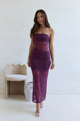 For The Lovers Lace Strapless Maxi Dress Plum