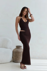 Whispers In The Dark Halter Mesh Maxi Dress Brown