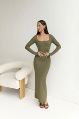 BASE Embrace Shape Long Sleeve Maxi Dress Army
