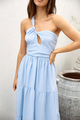 Pure Satisfaction One Shoulder Maxi Dress Blue