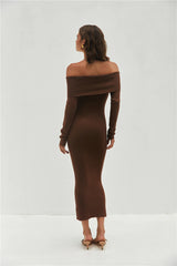 Angels Sing Off Shoulder Knit Maxi Dress Chocolate