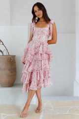 Poetry At Dawn Midi Dress Pink