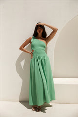 Close Up One Shoulder Maxi Dress Green