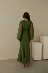 Our Nostalgia Long Sleeve Maxi Dress Green
