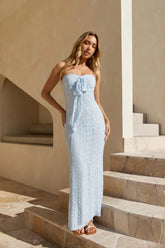 In The Moment Strapless Lace Maxi Dress Blue