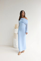 Cool Daze Long Sleeve Knit Maxi Dress Blue