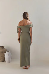 Summer Social Off Shoulder Maxi Dress Green